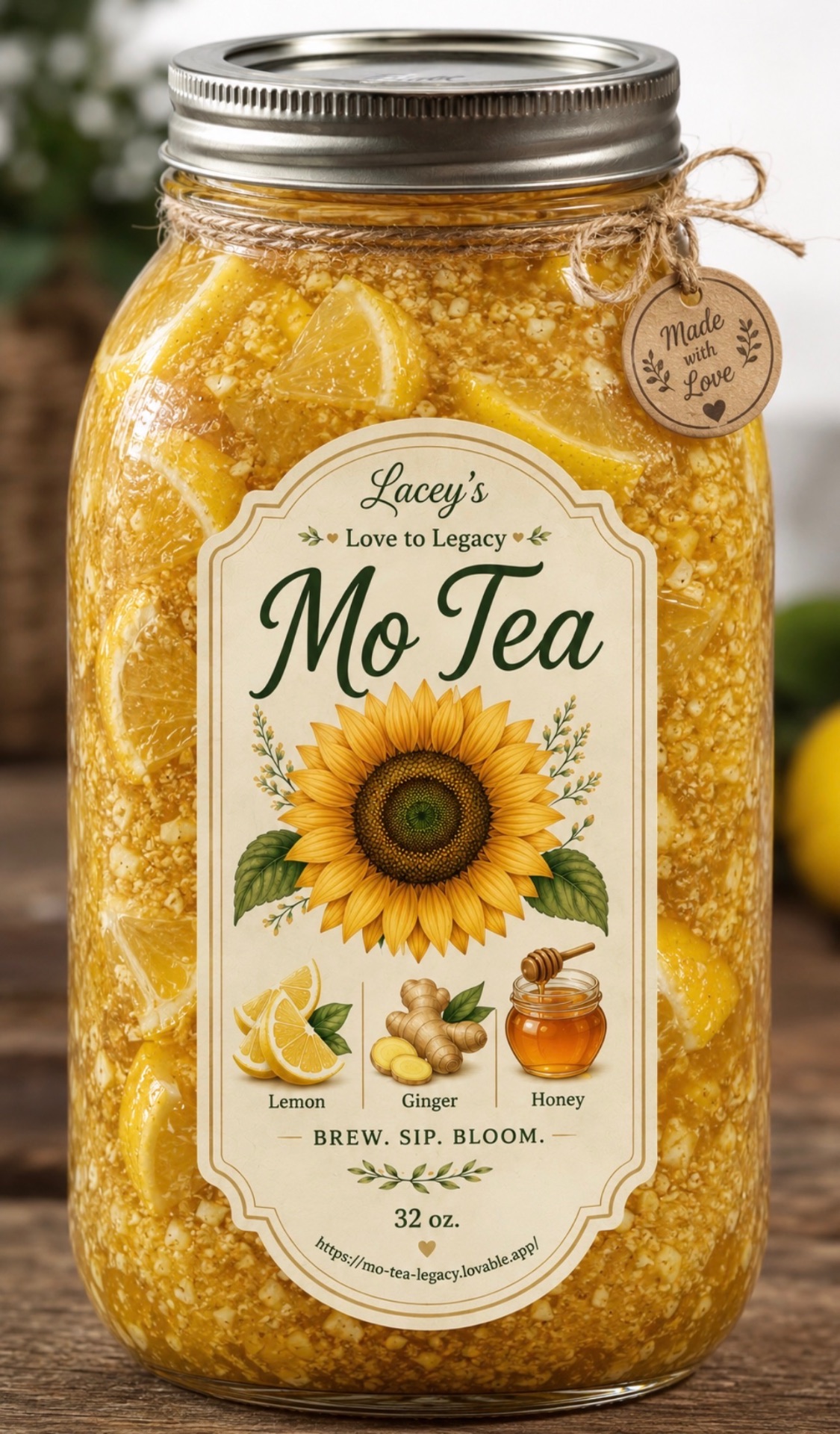 Mo Tea jar — Lemon Ginger Honey, 32 oz